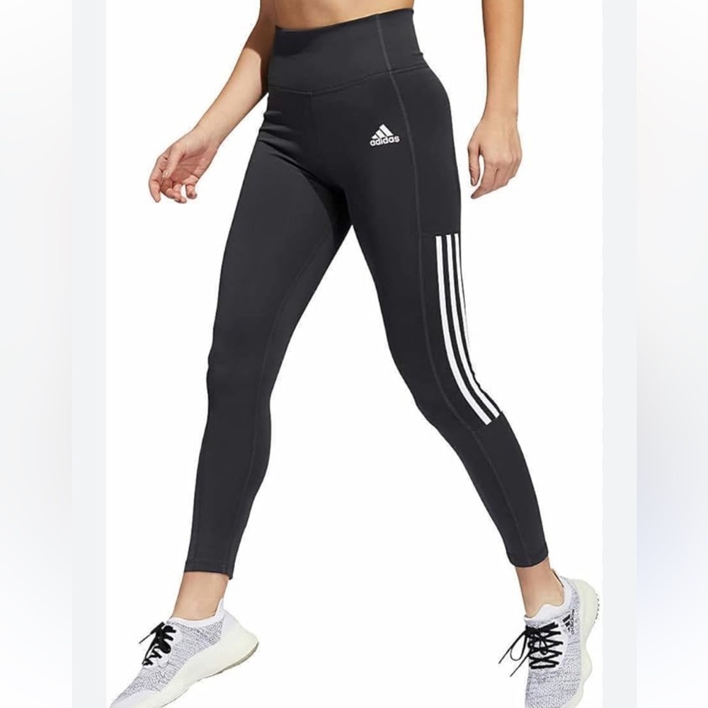 ADIDAS NWOT Black Tights leggings high rise Signature White Stripes large
